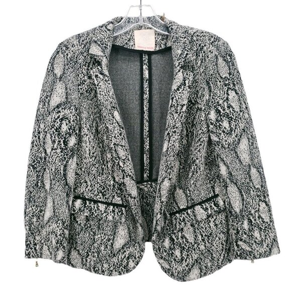 REBECCA TAYLOR Open Front Blazer Black White Snake Print Peplum Back SMALL? - Picture 1 of 10